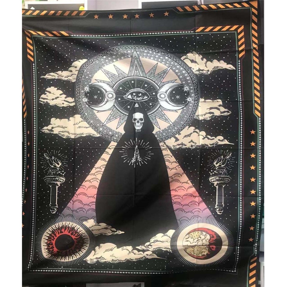 Thảm Treo Tường Trang Trí Hình Mèo / Bài Tarot / Hoa Mandala Bohemia Màu Vàng Kim