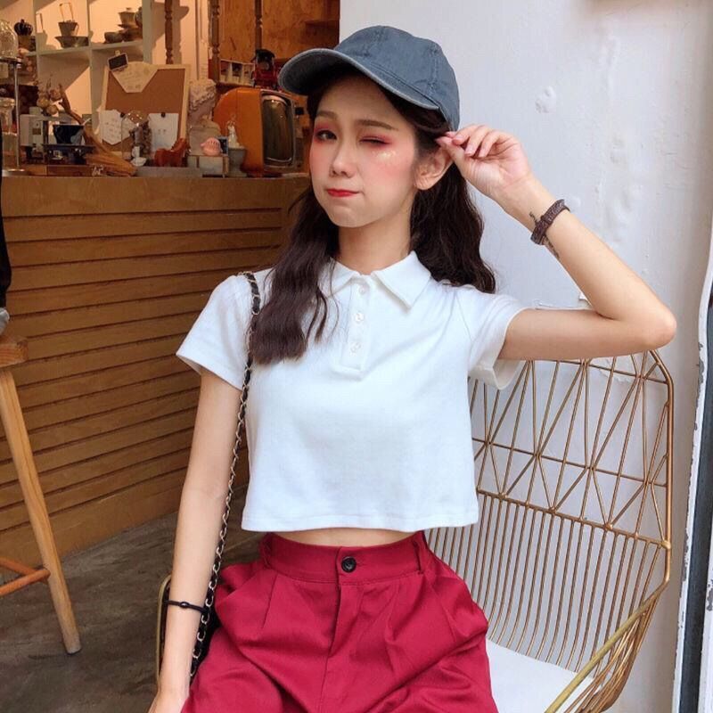 Áo Phông Nữ Summer New Polo Neck Short Sleeve T-shirt Female Students