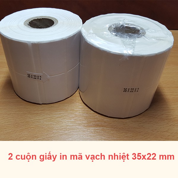 10 cuộn giấy in nhãn, giấy in mã vạch nhiệt 35x22 mm, 2 tem/hàng, cuộn 30m