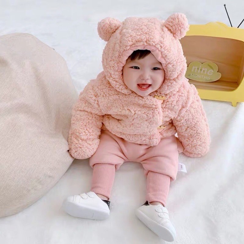 áo khoác lông cừu tai gấu cho bé