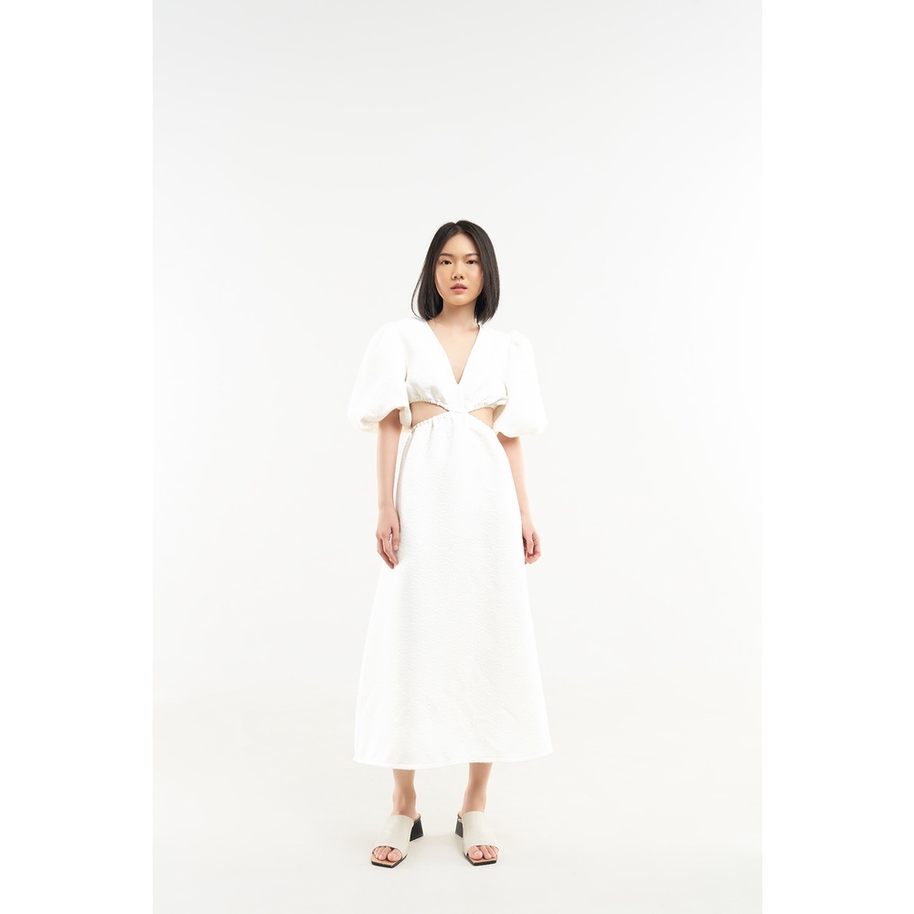 DOTTIE - Đầm cut- out vải jacquard nữ trắng D0387