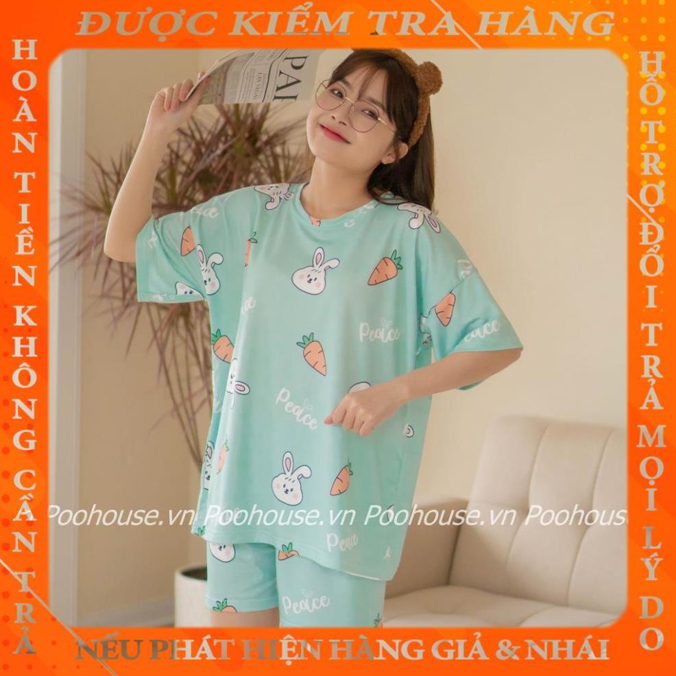 Pijama bộ đồ ngủ, bộ đồ nữ mặc nhà chất liệu cotton cộc tay áo phông, quần đùi - Poohouse BN-AOTHUN qdung