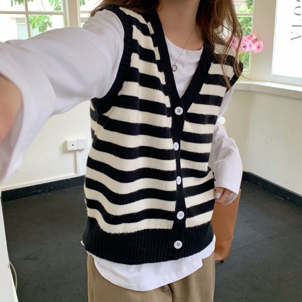 Áo Gile Kẻ Ngang Đóng Cúc Mẫu Mới M0130-Violet