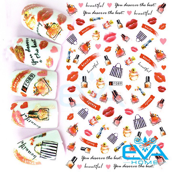 Miếng Dán Móng Tay 3D Nail Sticker Hoạ Tiết Túi Xách Và Nước Hoa F089