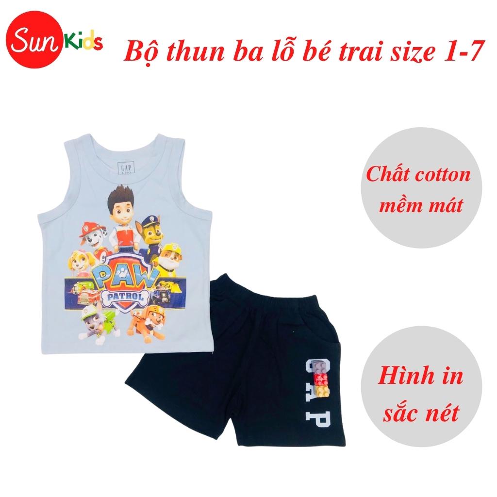 Đồ bộ bé trai, bộ ba lỗ cho bé chất thun cotton, nhiều màu, size 1-7 tuổi - SUNKIDS