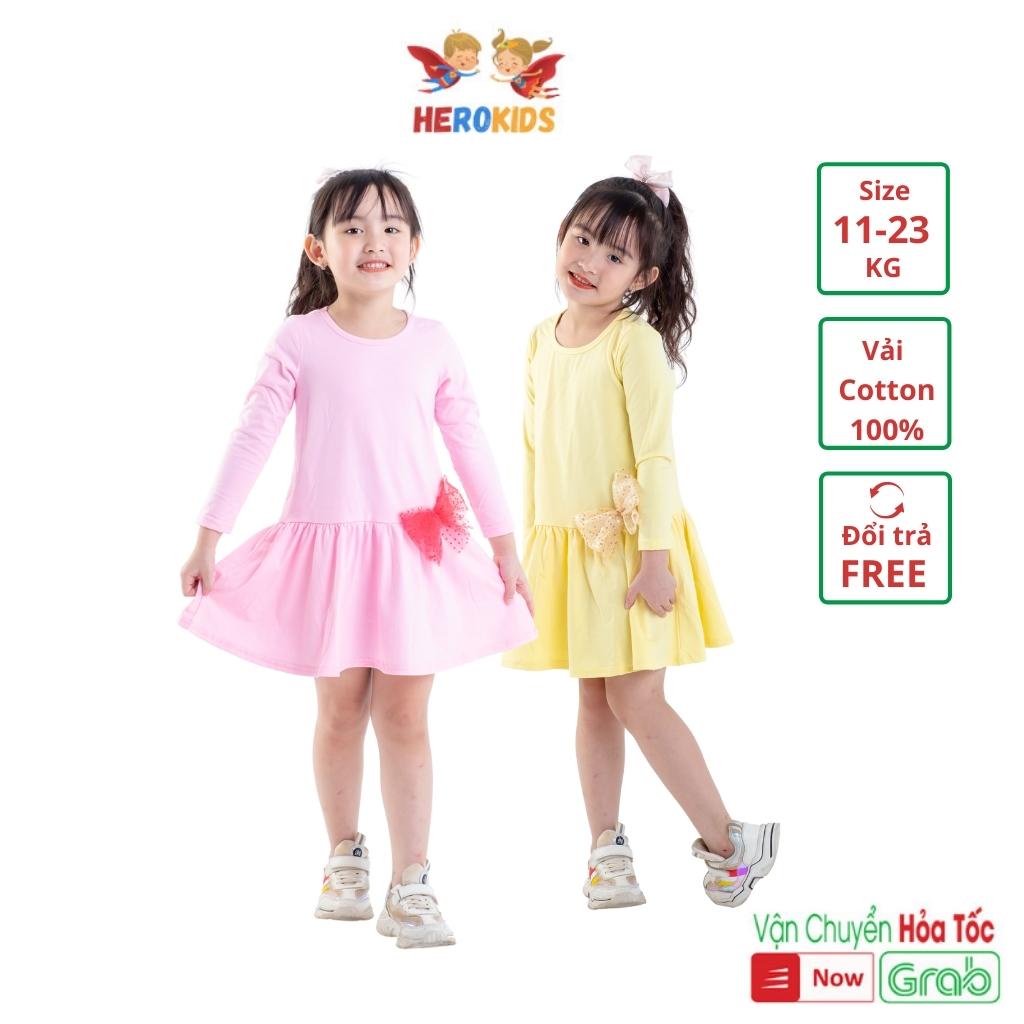 Váy bé gái dài tay chất thun cotton in hình mèo con dễ thương thời trang thiết kế cao cấp Herokids GV32