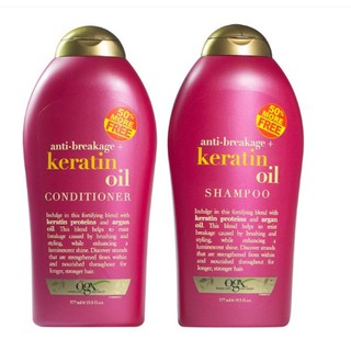 Dầu GỘI XẢ BIOTIN Keratin Oil OGX cho tóc gãy chẻ ngọn Mỹ 577ml màu đỏ