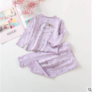 Bộ cotton bé gái màu tím chấm bi