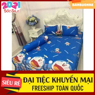 Chăn Hè Trần Bông Kèm Ga Gối Và Vỏ Gối Ôm hình doremon,set 5 món