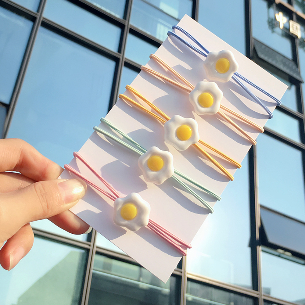 Dây Buộc Tóc Cao Su Hình Trứng Chiên Trứng Người Nổi Tiếng Hàn Quốc Đơn Giản Cho Nữ