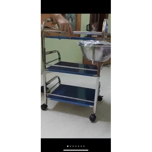 Xe Đẩy Spa 3 Tầng Có Bát Inox 22cm: Xe Đựng Mỹ Phẩm, Xe Đẩy Bát Nước, Xe Đựng Máy Móc Spa - Thẩm Mỹ Huyền Trang NANOCEE