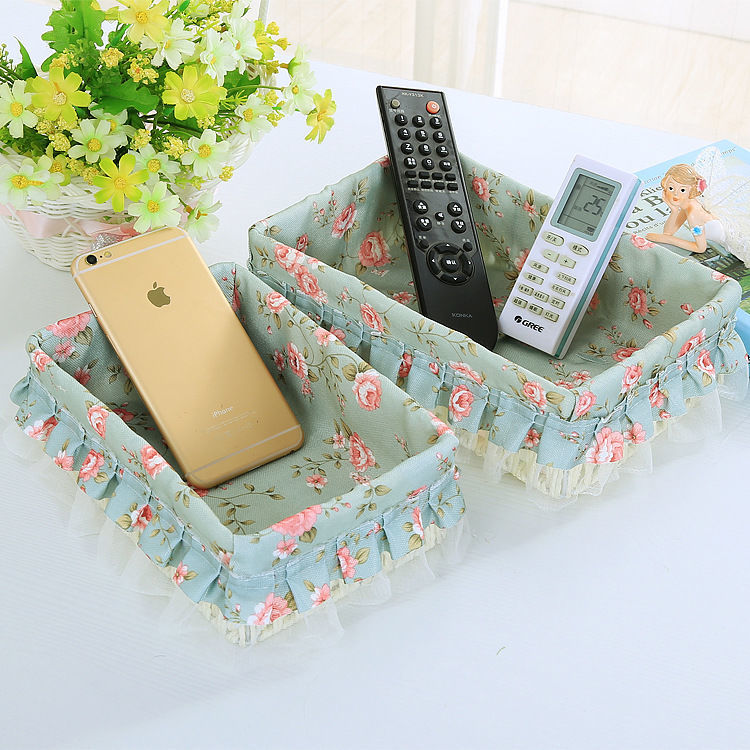 Pastoral Lovely Desktop Storage Box Cosmetics Basket Sundries Basket Lace Fabric Key Remote Control Storage Small Basket