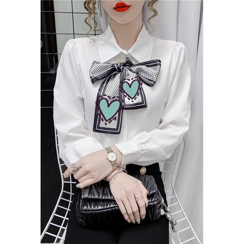 Áo sơ mi voan nữ thiết kế cảm giác thích hợp váy đầu mùa xuân mới retro cổ điển Hồng Kông hương vị nơ phương tây s