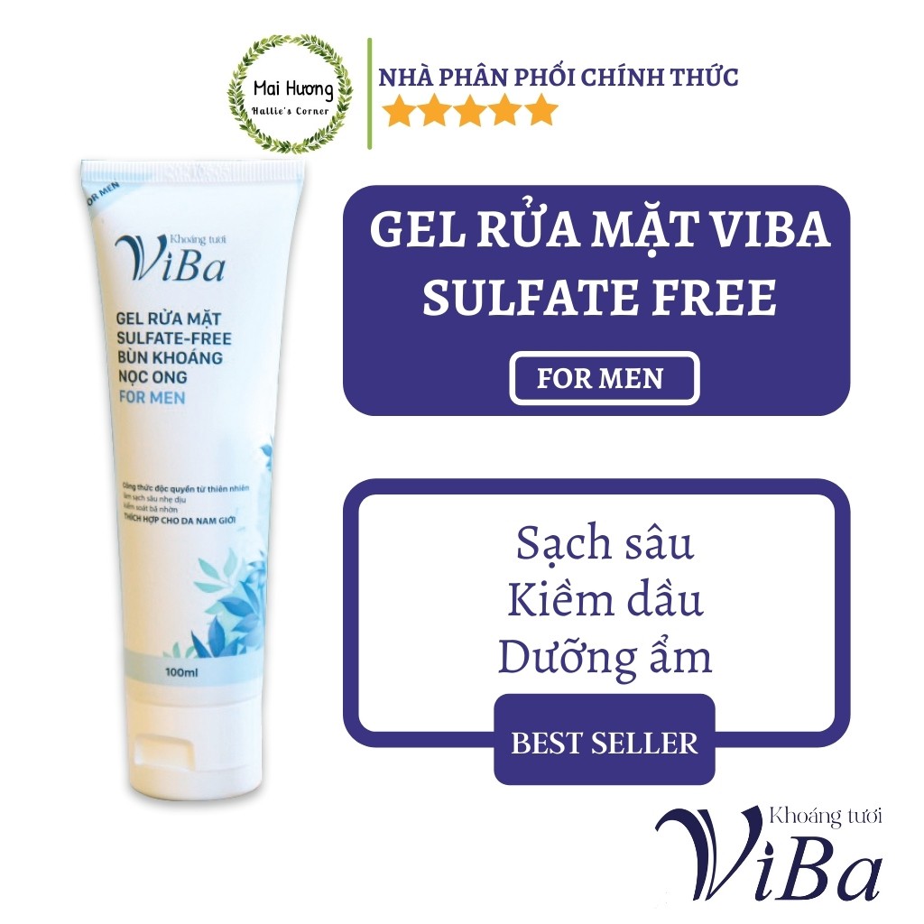 Gel rửa mặt Viba 30ml dành cho nam giới, đẹp trai, dễ dùng, sạch sâu, hết nhờn, mềm da Khoáng Tươi Viba