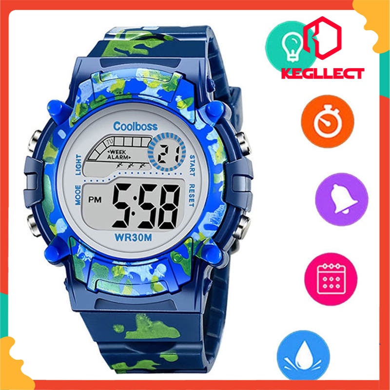 Đồng Hồ Điện Tử Thể Thao Kegllect COOLBOSS / Coobos Chống Nước Có Đèn LED Cho Trẻ Em