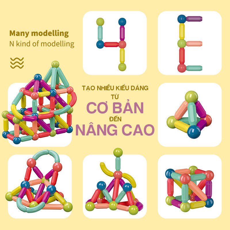 Đồ chơi nam châm xếp hình cho bé, Đồ chơi thông minh nam châm 36 và 64 chi tiét