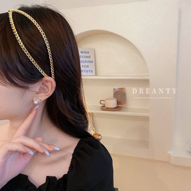 Băng Đô Cài Tóc Bằng Kim Loại Đính Đá Phong Cách Thời Trang Mới