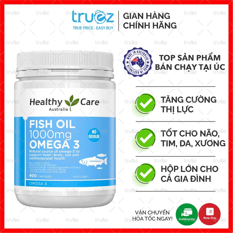 Dầu cá Fish Oil 1000mg Omega 3 400 viên [Úc] Healthy Care Fish Oil Omega 3 1000mg [Chính hãng]