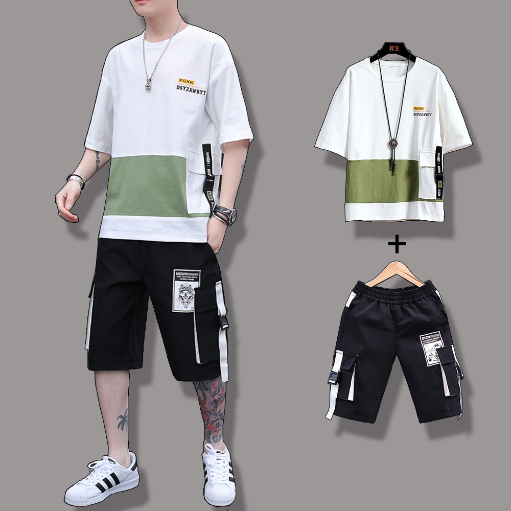 Bộ Quần Áo Thun Nam Ngắn Tay Phối Túi Khoá Dây Chữ Kết Hợp Quần Short Thể Thao Trẻ Trung MENFASHION1989 90000149C | BigBuy360 - bigbuy360.vn