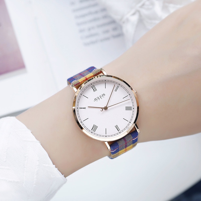 Đồng Hồ Đeo Tay Julius Dây Vải Canvas Phong Cách Anh Quốc Đơn Giản Thời Trang 1015