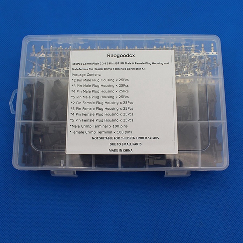 2.5mm Pitch 2 3 4 5 Pin Jst Sm Connector Kit 560pcs (560Pcs)