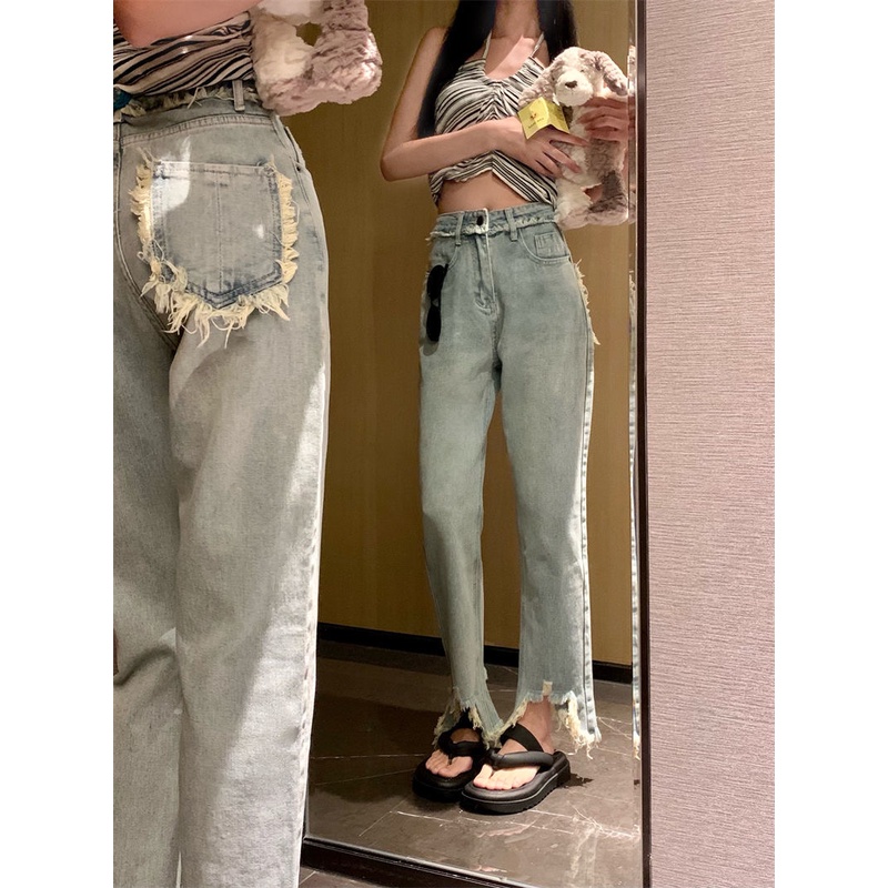 Quần jeans Dài Rách Gối Thời Trang Dành Cho Nữ