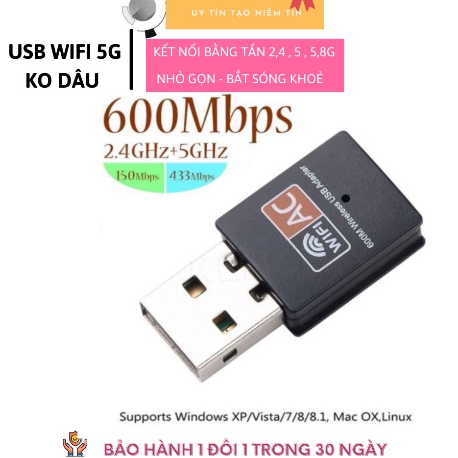 Nâng cấp WiFi 5G dễ dàng với USB WIFI 600Mbps cho máy bàn PC và laptop, card mạng usb 5GHz không dâu