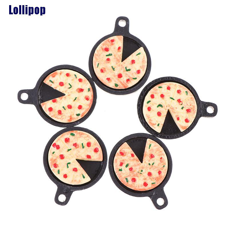 Bộ đồ chơi bánh pizza và trái cây mini bằng resin cho nhà búp bê