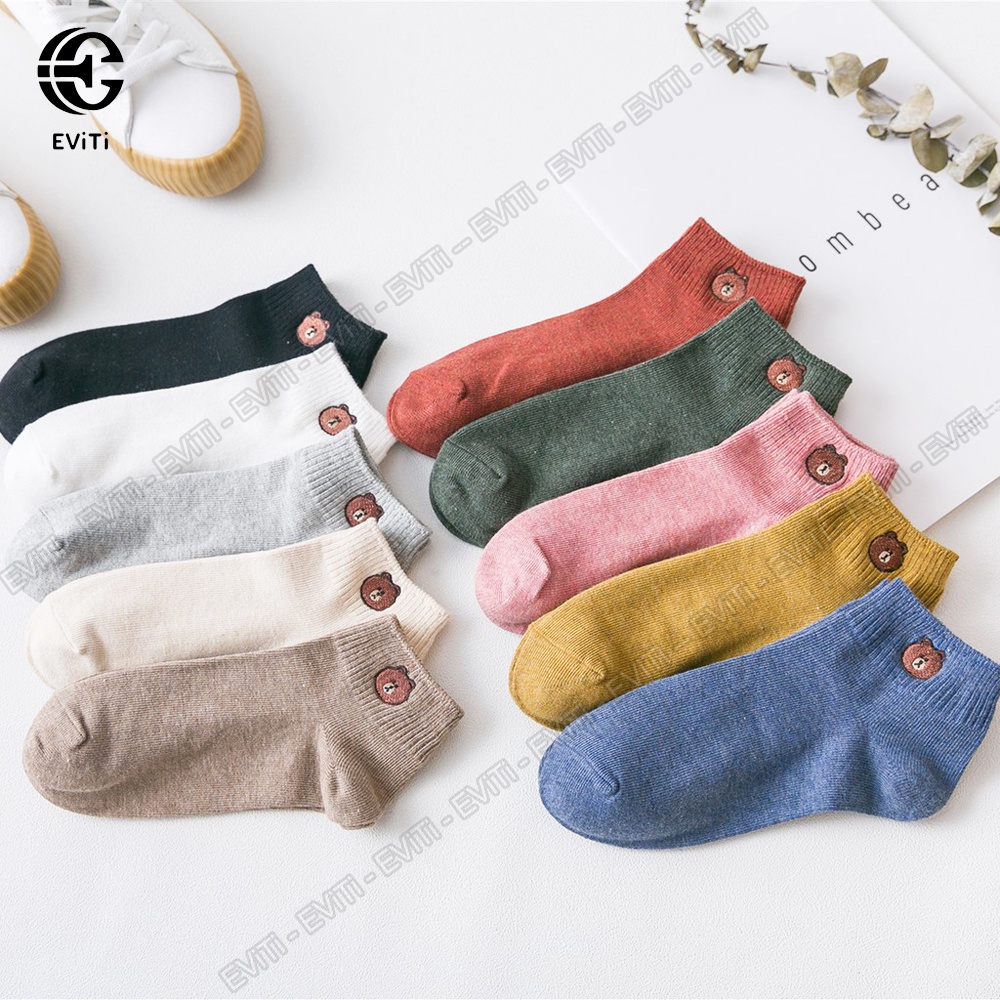 Combo 10 đôi tất cổ ngắn họa tiết gấu Brown - có kèm túi đựng . Set 10đ tất gấu nhiều màu sắc