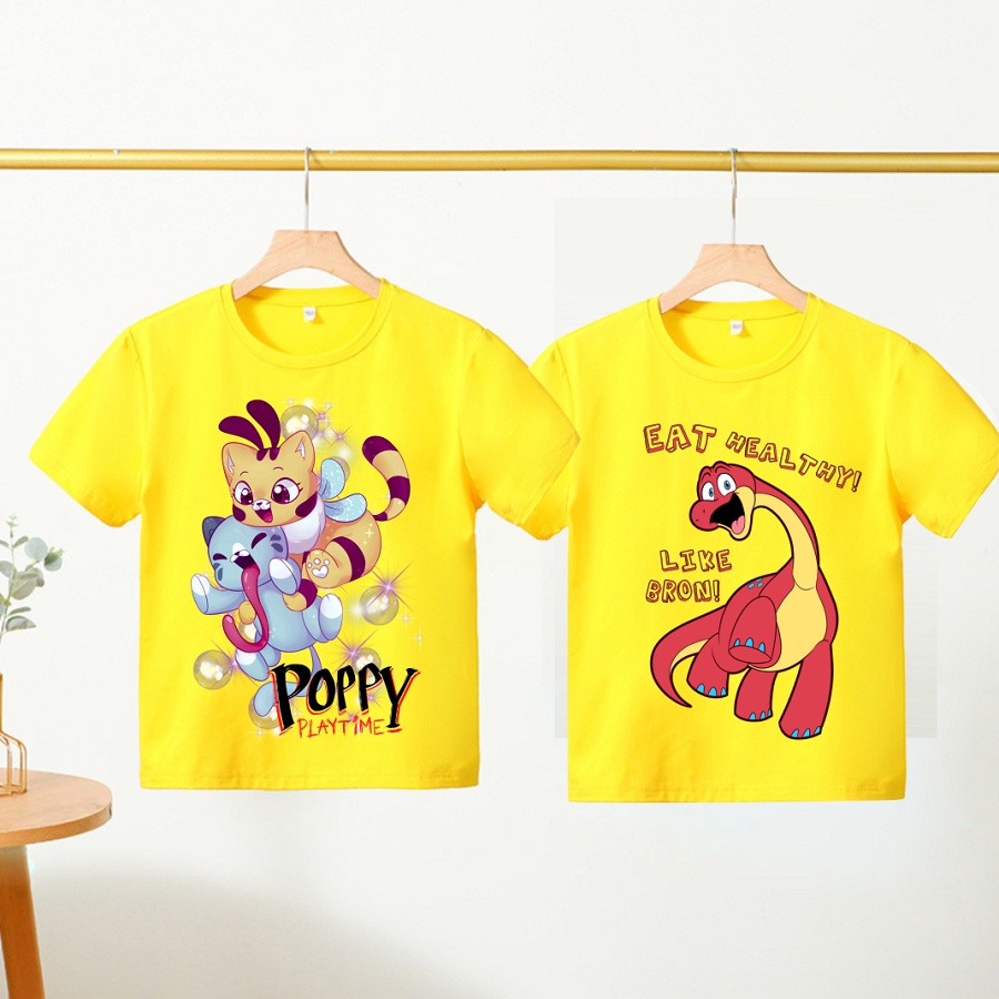Áo thun màu vàng in hình Poppy play time 2 bunny bunzo bron candy cat cực chất cho bé trai bé gái