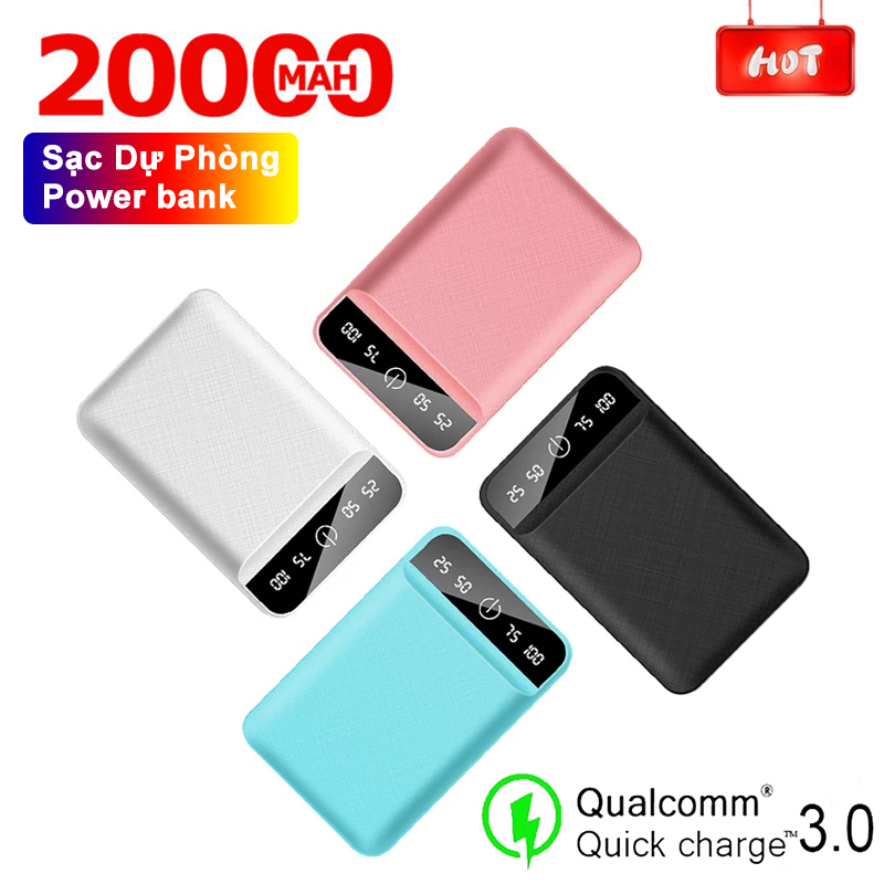 Pin sạc dự phòng 20000mAh mini dung lượng cao di động 2 USB sạc dự phòng Power bank