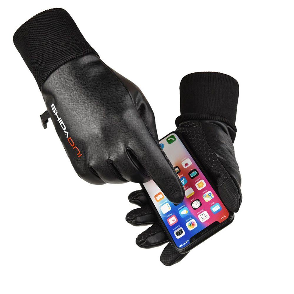 Găng Tay Da Pu Nửa Ngón Chống Nước Giữ Ấm Cho Nam Nữ