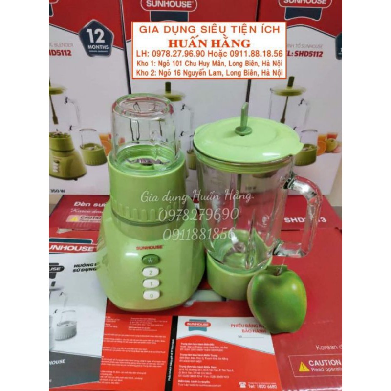 Máy xay sinh tố 2 cối thủy tinh Sunhouse SHD5112 - Xanh