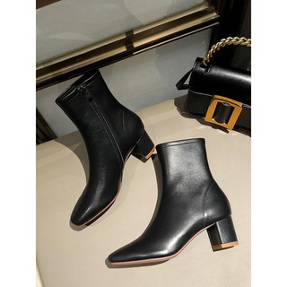 Giày boot nữ cổ cao thời trang gót vuông cao cấp gót vuông nữ cao 5cm 2 màu Đen và Kem- KLN227