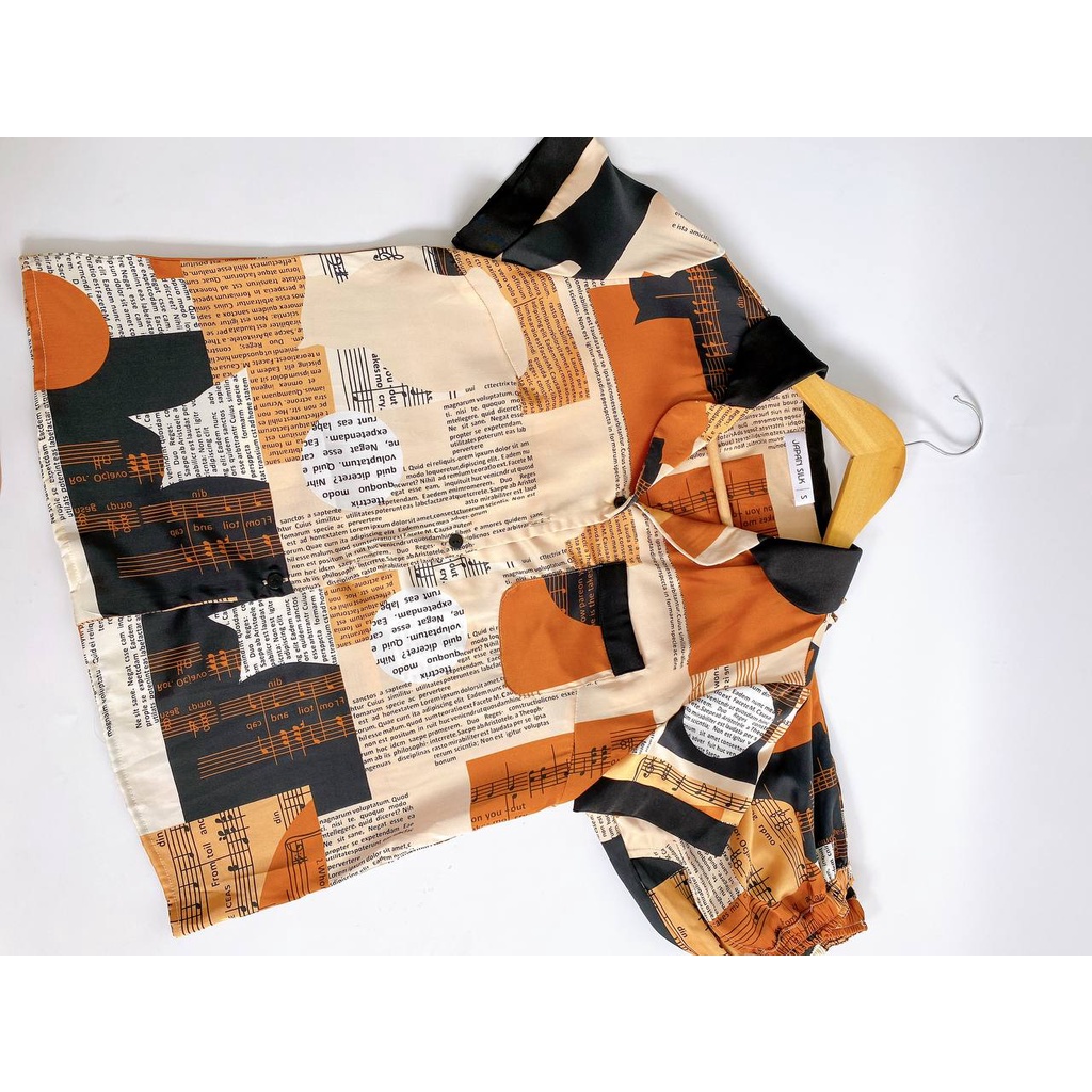 Bộ Đồ Ngủ Pijama Lụa Nhật Cao Cấp JAPAN SILK, tay ngắn quần dài họa tiết nốt nhạc độc đáo, trẻ trung CD076