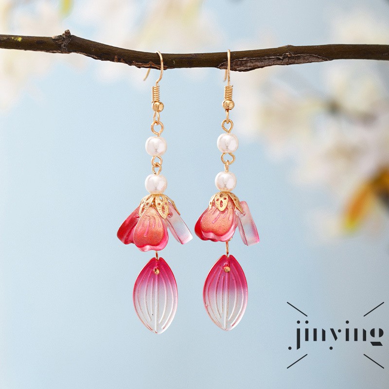 GETNOIVAS Đôi hoa tai phong cách cổ trang Trung Quốc trang trí ngọc trai thanh lịch