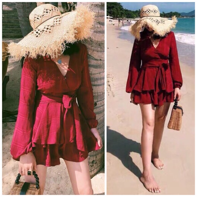 JUMPSUIT ĐỎ TẦNG CỘT EO