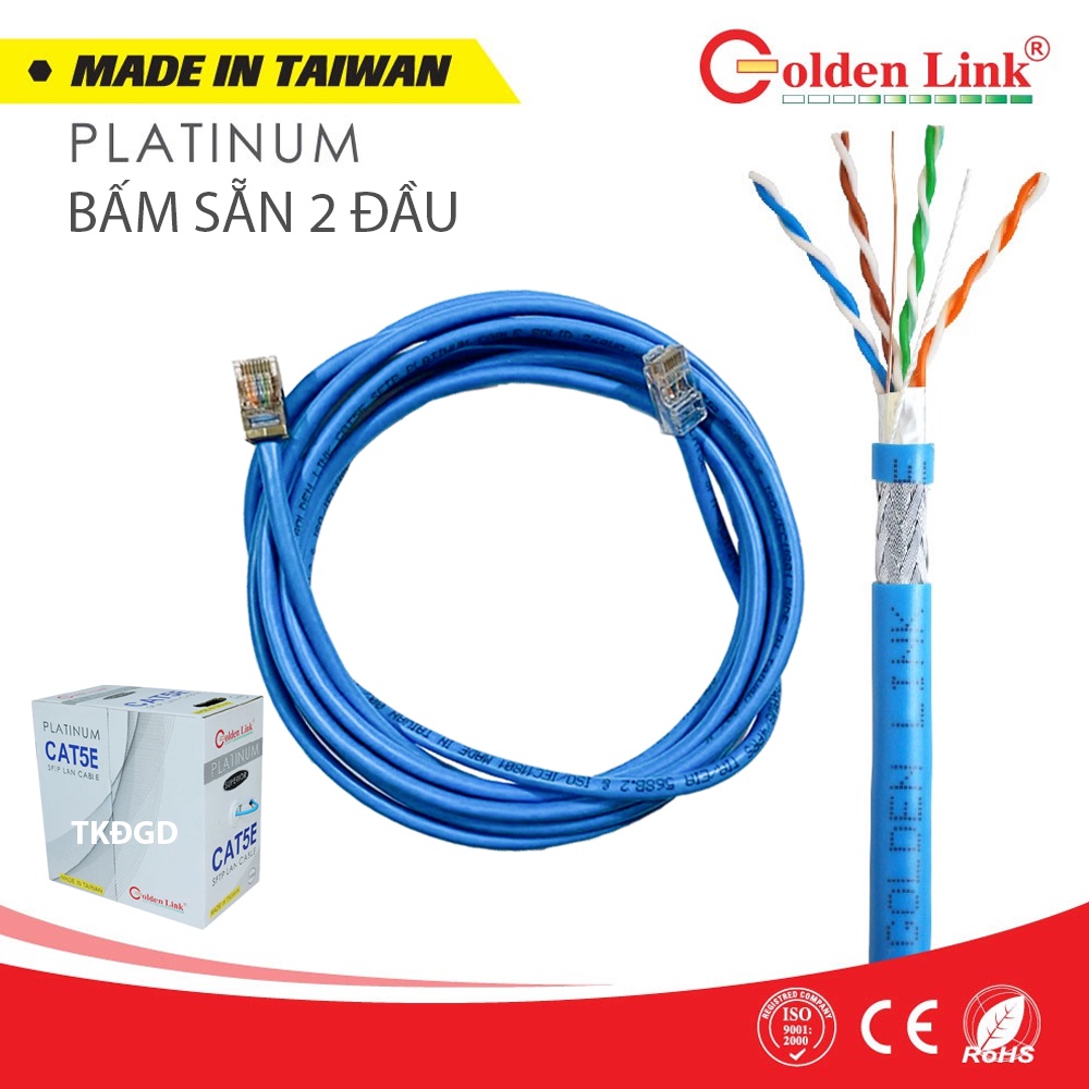 Dây mạng (cáp LAN) 1 Gbps Golden Link 5E SFTP có chống nhiễu bấm sẵn 2 đầu RJ45 chống lag giật (bán theo mét)