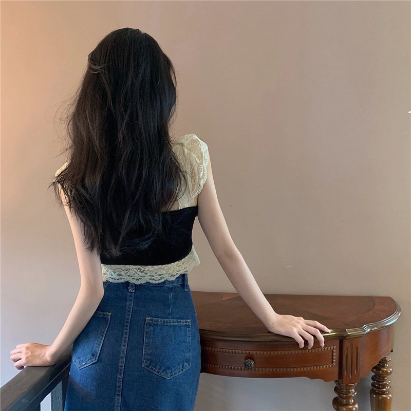 Áo Hai Dây Đính Nơ Phối Ren Quyến Rũ Thời Trang Mùa Hè Cho Nữ