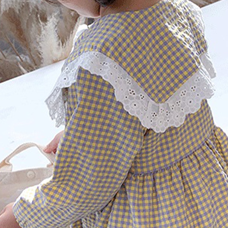 Đầm Caro Dễ Thương Cho Bé Gái Phong Cách Hàn Quốc