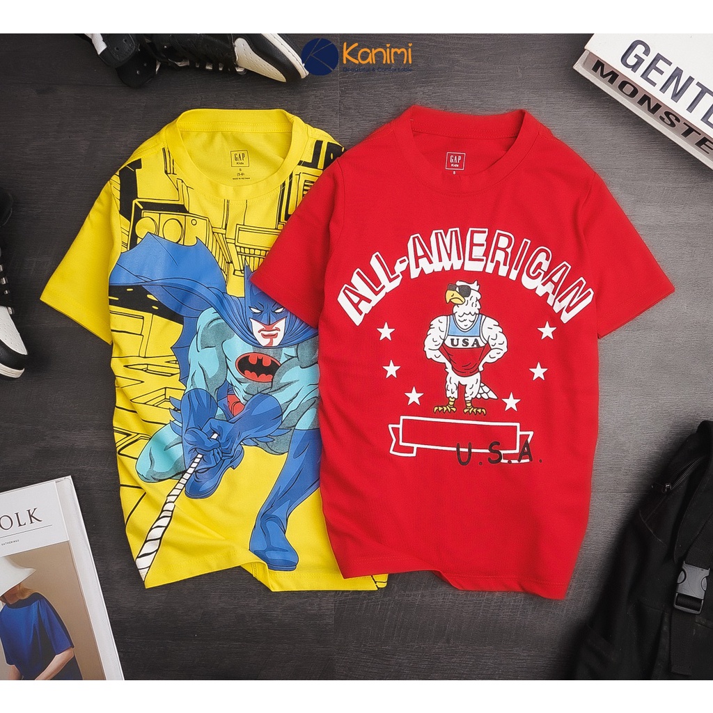 Áo thun cộc tay bé trai Gap kids chất cotton mềm thoáng mát size đại 20-65kg