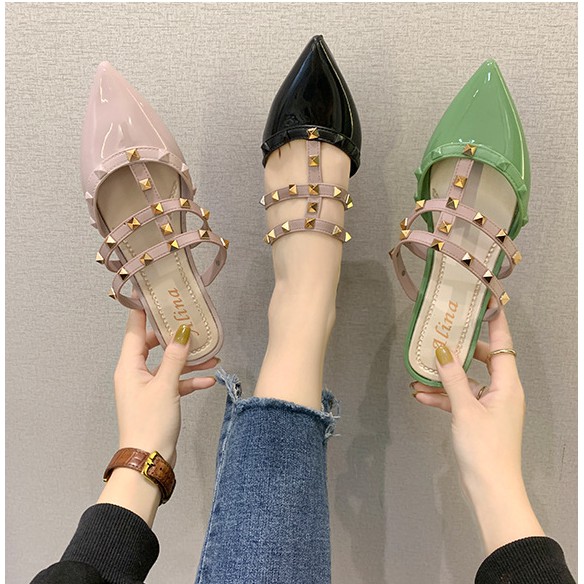 Giày Nhựa Chống Nước - Giày Mủi Nhọn Hình Hạt Đá Dành Cho Phái Nữ Xinh Xăn.