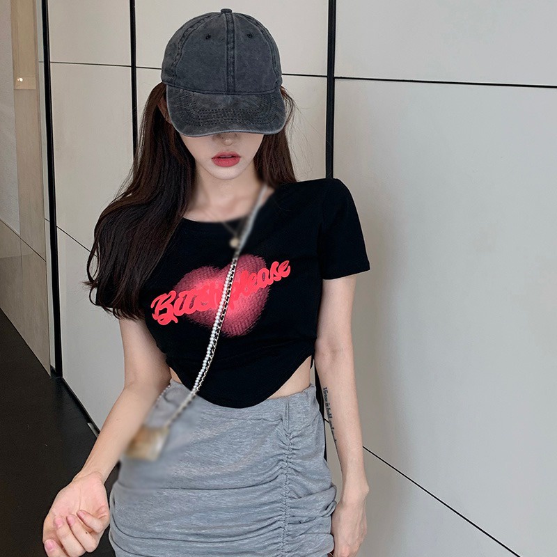 Áo Thun Lửng Tay Ngắn Cổ Tròn In Chữ Phong Cách Hàn Quốc Dành Cho Nữ