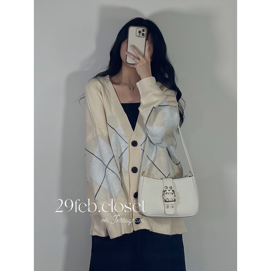 Áo khoác cardigan len kẻ trám to oversize dày dặn hàng loại 1 VER.2 (Ảnh video 29feb chụp)