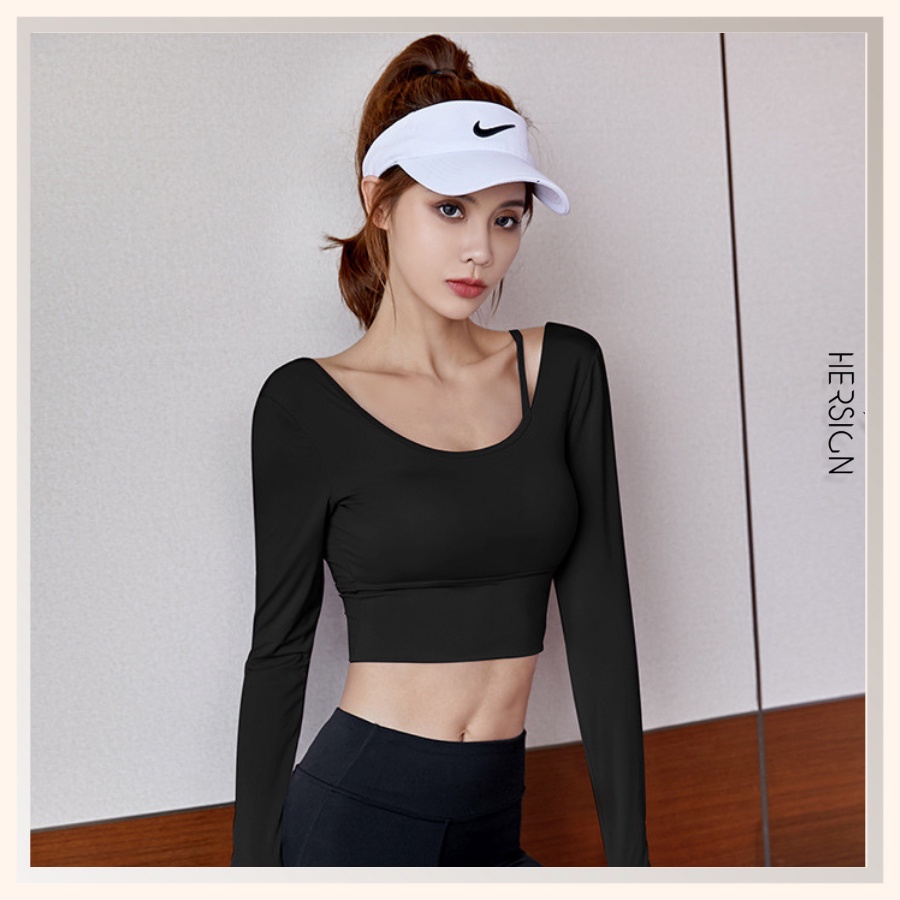 Croptop nữ Đồ tập gym nữ áo tập tay dài lệch vai cao cấp HERSIGN-CROP03