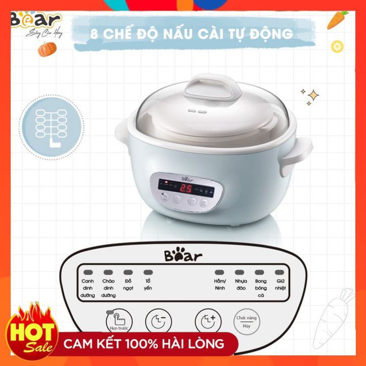 Nồi Nấu Cháo Chậm, Nồi Nấu Chậm 2.5L, Nồi Nấu Đa Năng Kèm Lồng Hấp, Bảo Hành 18 Tháng