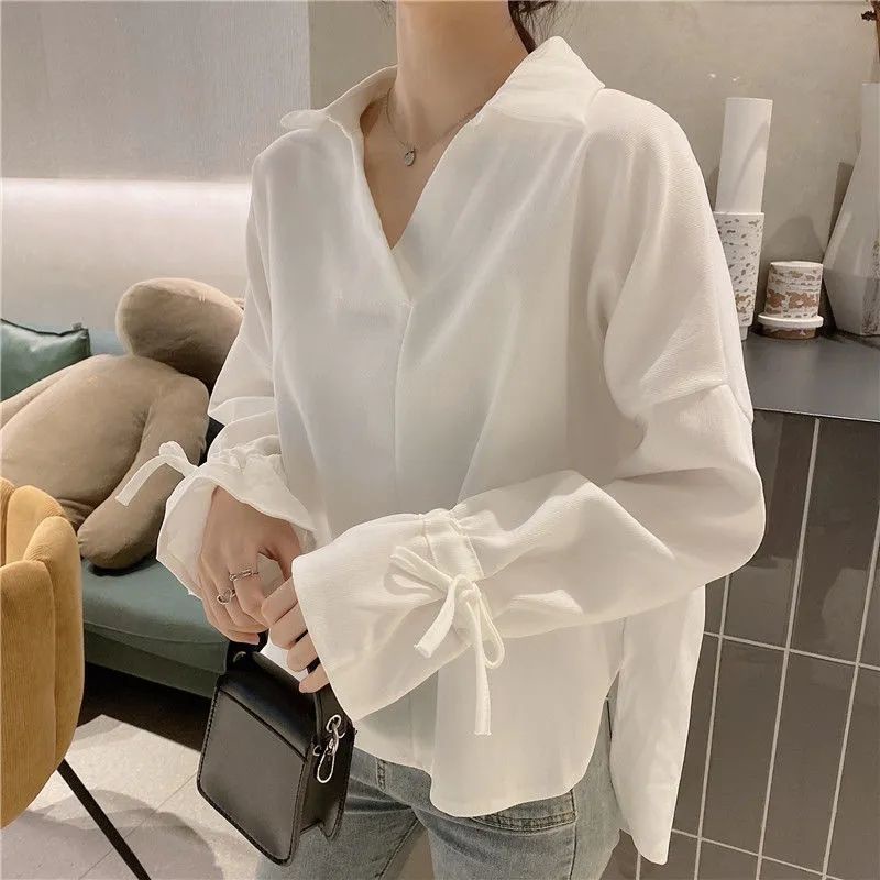 Áo Sơ Mi Trắng Tay Dài Thiết Kế Dây Rút Thời Trang Hàn Quốc Cho Nữ áo sơ mi nữ CS-21