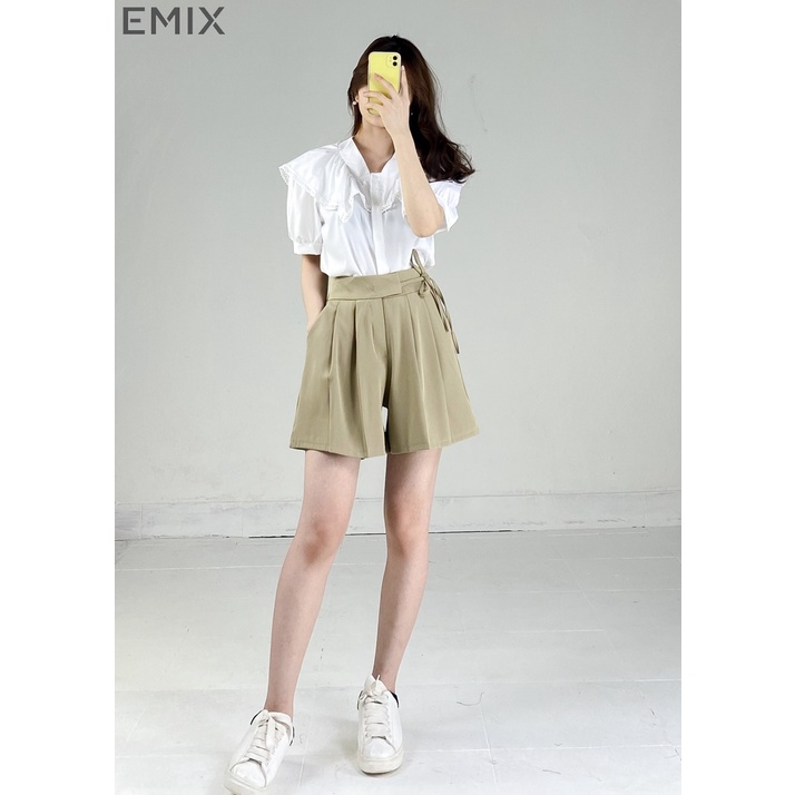 Quần đùi buộc dây lưng chun EMIX (3 màu), short, sooc, cúc khóa, buộc dây, form suông, chất ruby mã 701