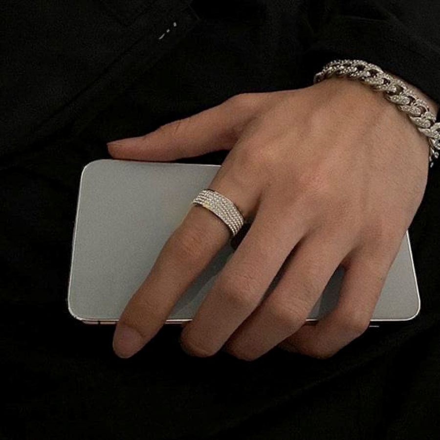 Nhẫn nam nữ đính đá thép titan không gỉ, thời trang cá tính cực ngầu