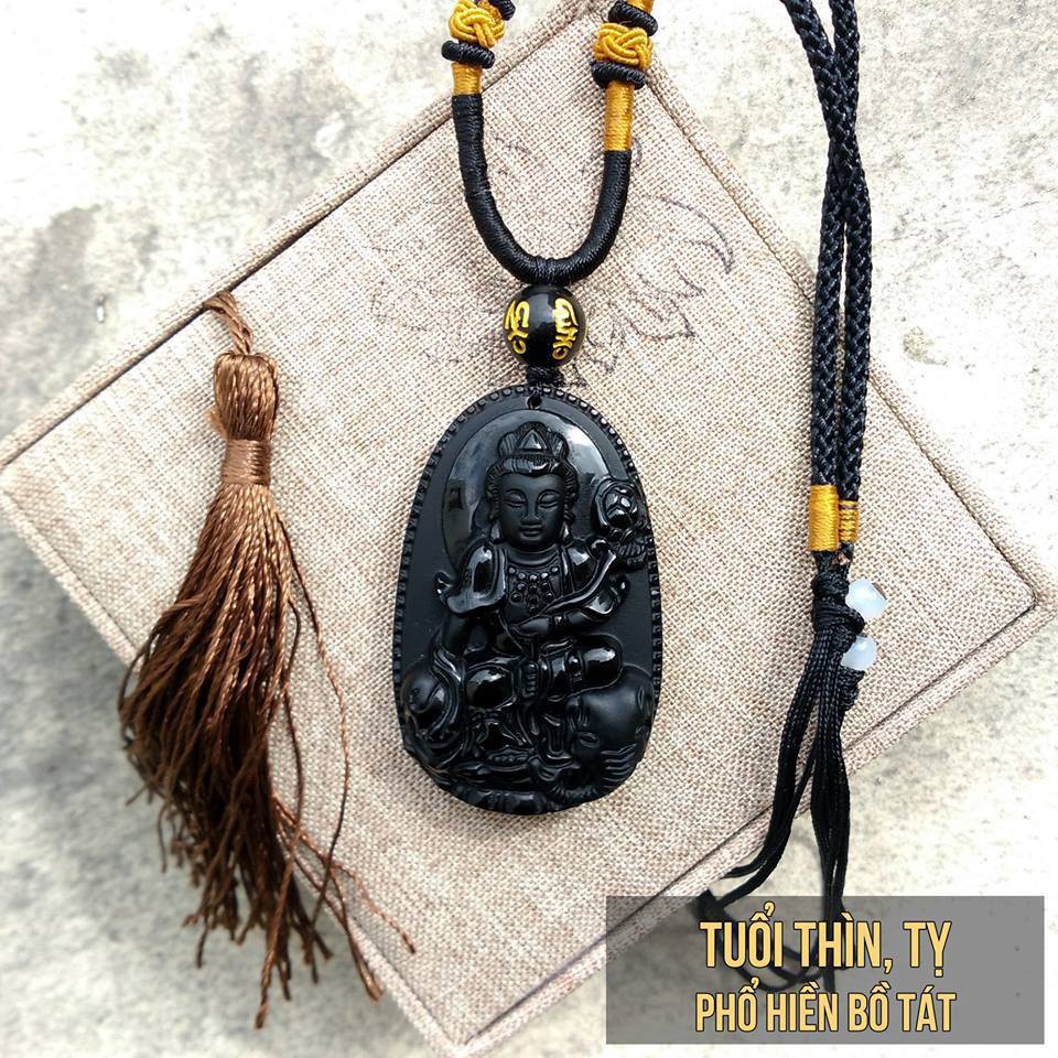 Phật Bản Mệnh Phổ Hiền Bồ Tát Phù Hộ Tuổi Thìn, Tỵ Đá Obsidian Màu Đen